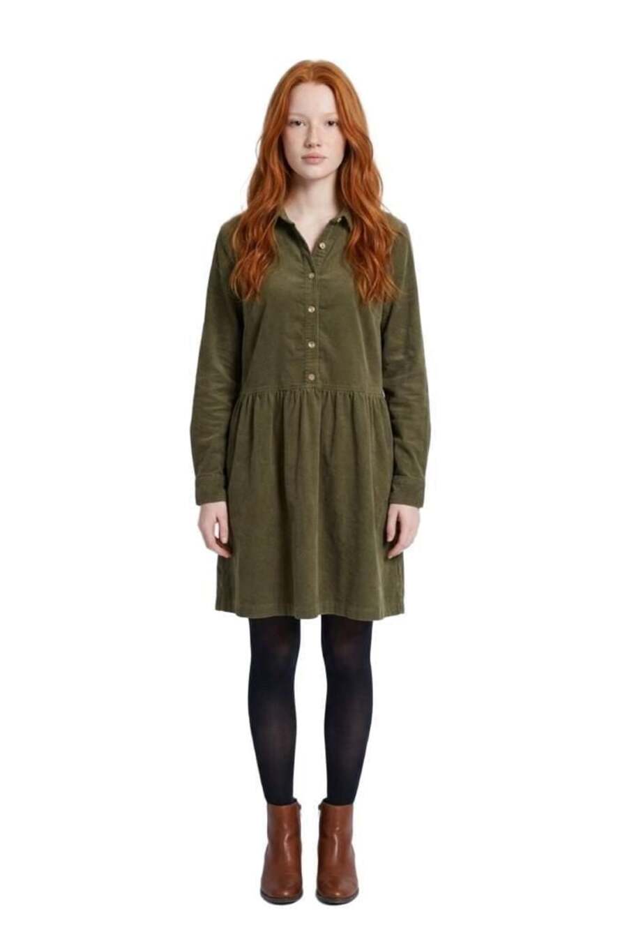 NWT Talbots Corduroy Shirtdress Sz.16 Olive Green Drop Waist Tiered Button Front - Picture 13 of 13